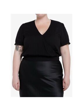 Cosmic Aura Black Wrap Front Girls Woven Top Plus Size 1